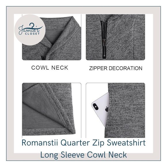 Heather Gray Romanstii Quarter Zip Cowl Neck Sweatshirt | Size XL - Picture 6 of 14